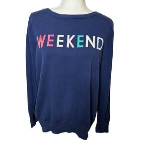 GAP Women's Blue Sweater with Multicolor 'WEEKEND'